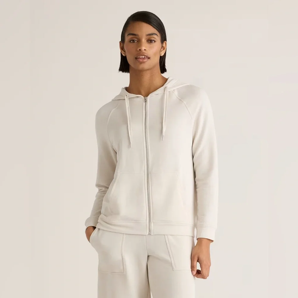 Quince SuperSoft‎ Fleece Zip Up Hoodie white  size medium New With Tags